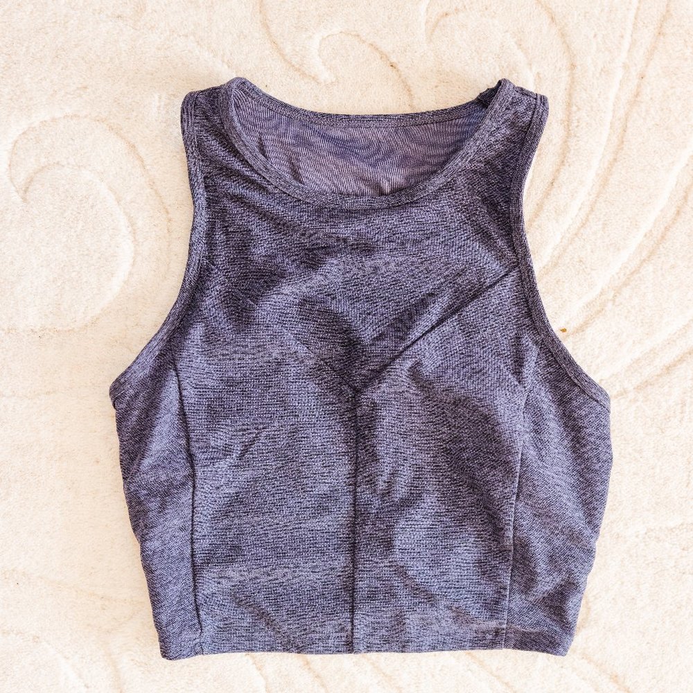 JoyLab blue/purple & black heather cropped athletic top, size Small